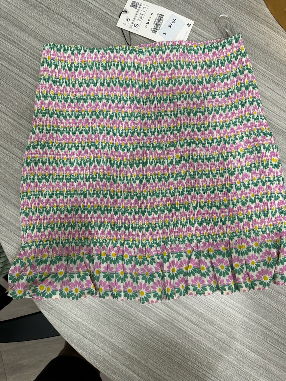 Zara Pink Green Daisy Smocked Skirt